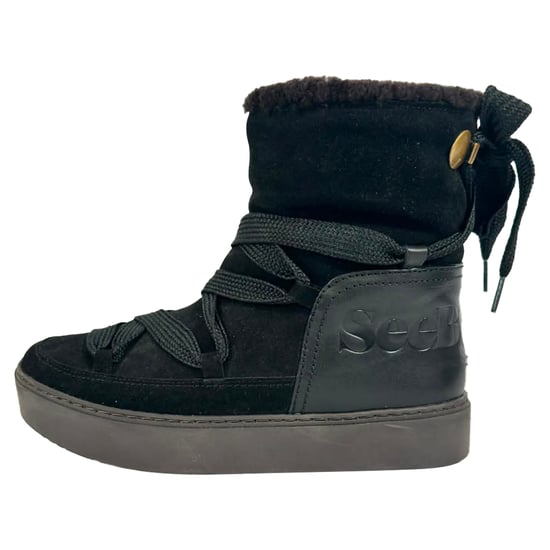 See by Chloé Charlee Shear-Lined Sneeuwschoenen in Zwart Suède - Image 4