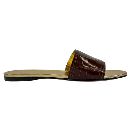 Prada Krokodillenpatroon Slide Flat Sandalen in Bruin Leer - Image 1