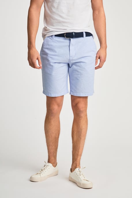 Blue Cotton Oxford Shorts With Belt - Image 1