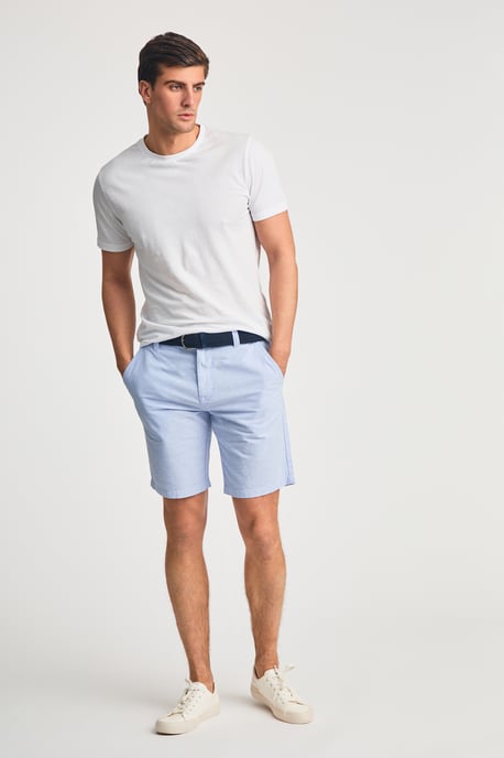 Blue Cotton Oxford Shorts With Belt - Image 3