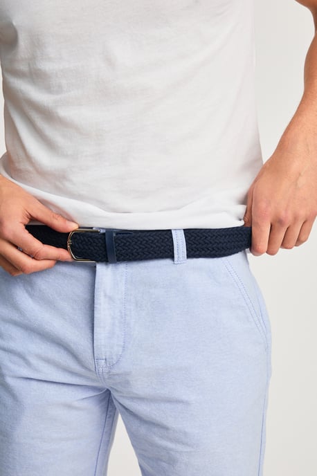 Blue Cotton Oxford Shorts With Belt - Image 4