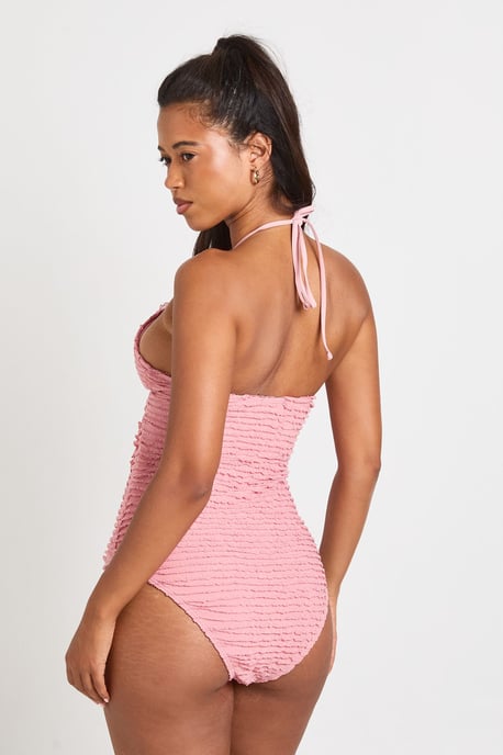 Textured Cut Out Halter Neck Swimsuit - Image 3