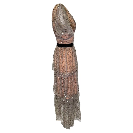 Self-Portrait Tiered Sequined Tulle Midi Dress in Beige Polyester - Image 2