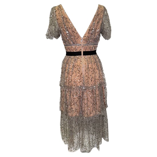 Self-Portrait Tiered Sequined Tulle Midi Dress in Beige Polyester - Image 3