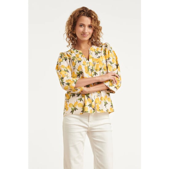 Smashed Lemon Blouse met citroenprint in geel en groen en knoopsluiting | - Image 3
