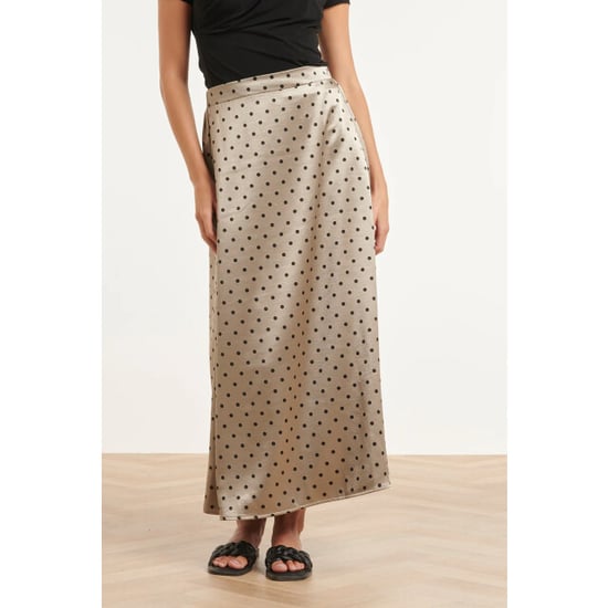 Smashed Lemon Midi rok in champagne met zwarte stippenprint | - Image 2