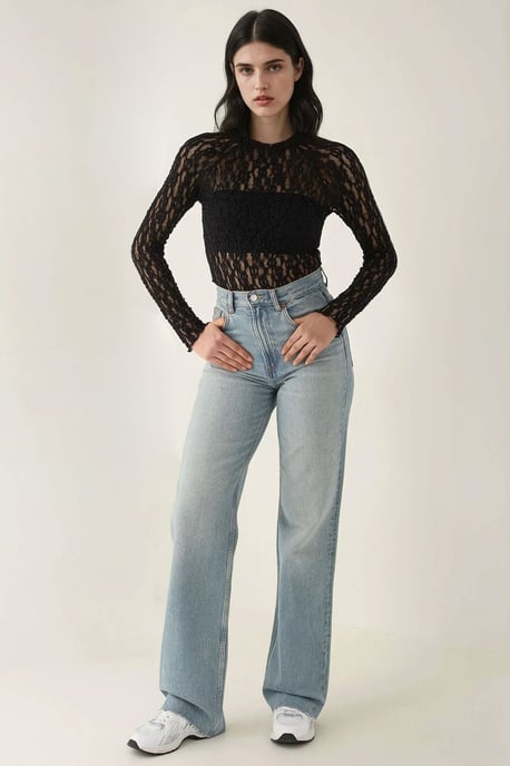 Spets Guipure Slim Fit Crew Neck Blus - Image 2