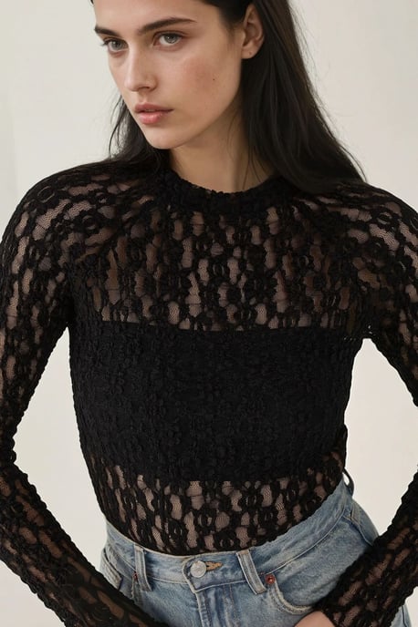 Spets Guipure Slim Fit Crew Neck Blus - Image 4