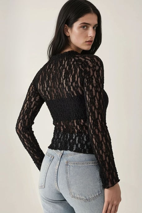 Spets Guipure Slim Fit Crew Neck Blus - Image 5
