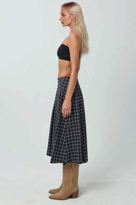Hoge Taille Midi Rok met Slits in Ruitpatroon - Image 4