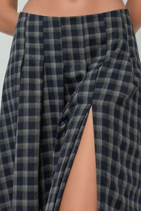 Hoge Taille Midi Rok met Slits in Ruitpatroon - Image 5