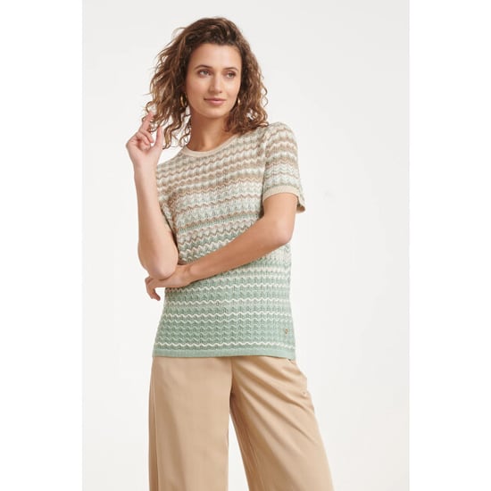 Smashed Lemon Gebreide top met zigzag print in groen en beige | - Image 6