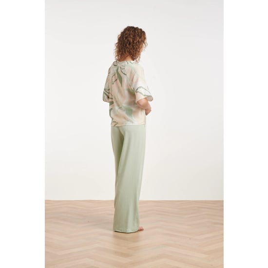 Smashed Lemon Losse top met groene en beige bladprint en v-hals | - Image 4