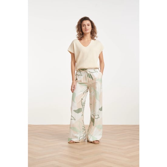 Smashed Lemon Wide leg broek met groene en beige bladprint | - Image 1