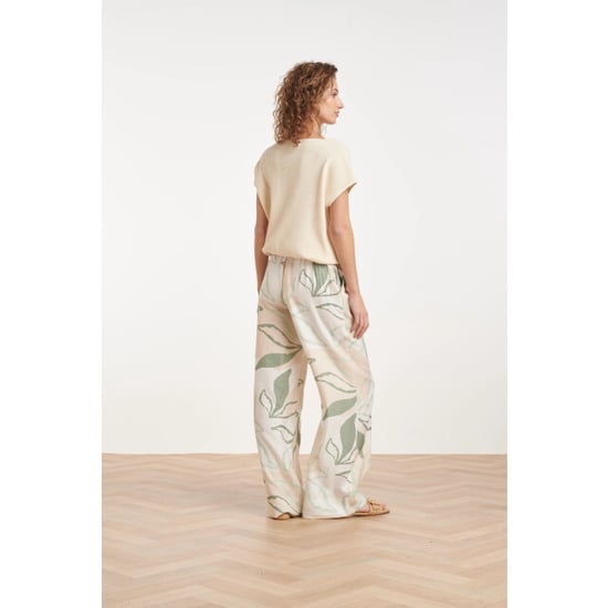 Smashed Lemon Wide leg broek met groene en beige bladprint | - Image 2