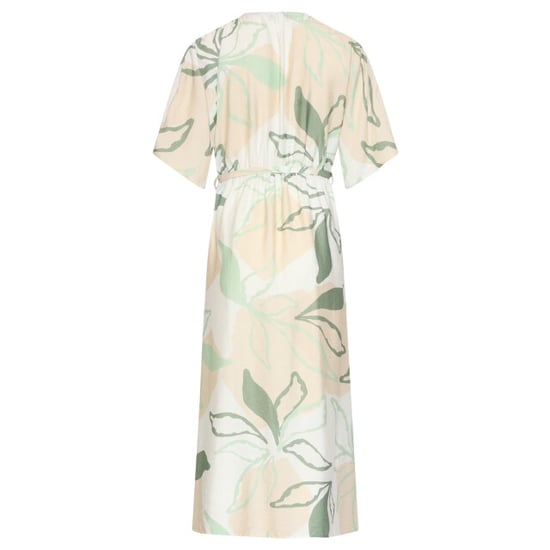 Smashed Lemon Midi jurk met groene en beige bladprint en ceintuur | - Image 5