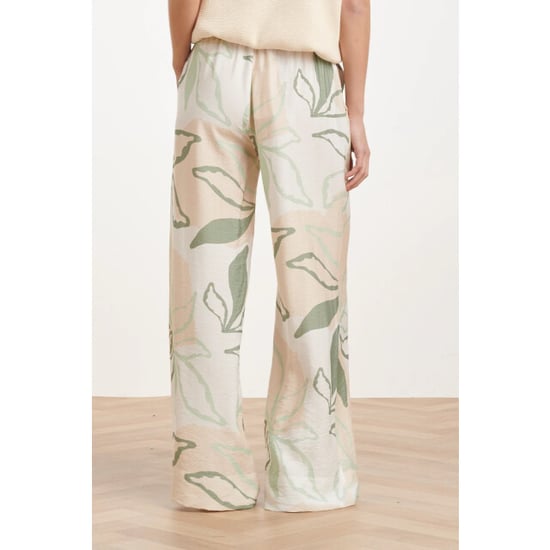 Smashed Lemon Wide leg broek met groene en beige bladprint | - Image 6