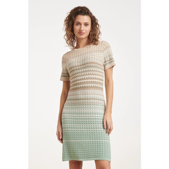 Smashed Lemon Gebreide jurk met zigzag print in groen en beige | - Image 1