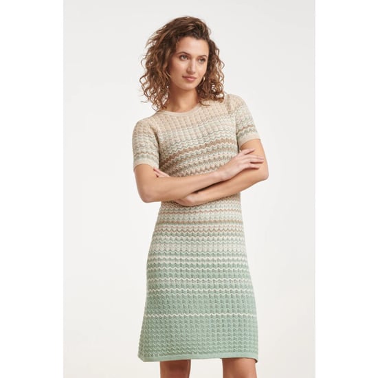 Smashed Lemon Gebreide jurk met zigzag print in groen en beige | - Image 4