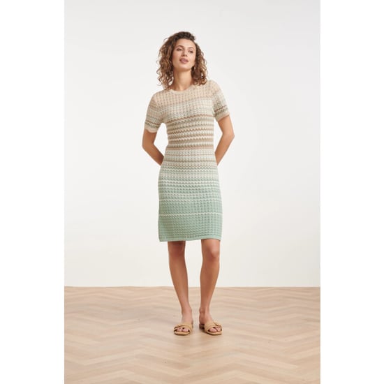 Smashed Lemon Gebreide jurk met zigzag print in groen en beige | - Image 6