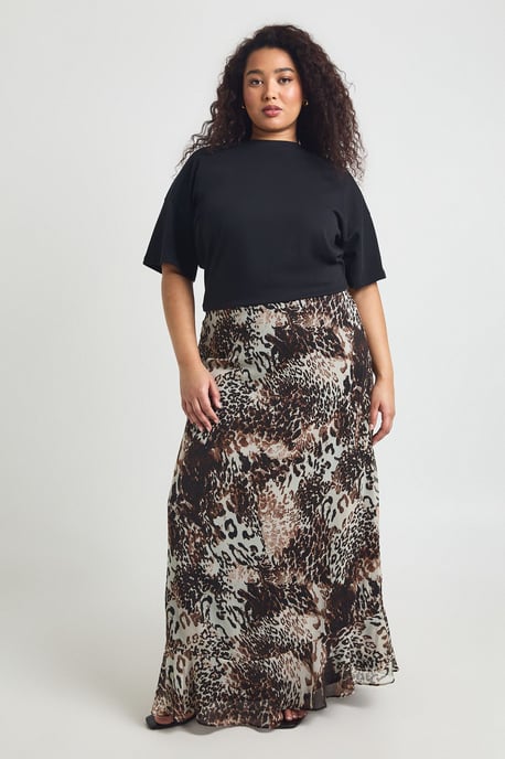 Plus Mixed Animal Chiffon Maxi Skirt - Image 1