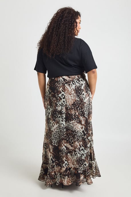 Plus Mixed Animal Chiffon Maxi Skirt - Image 2