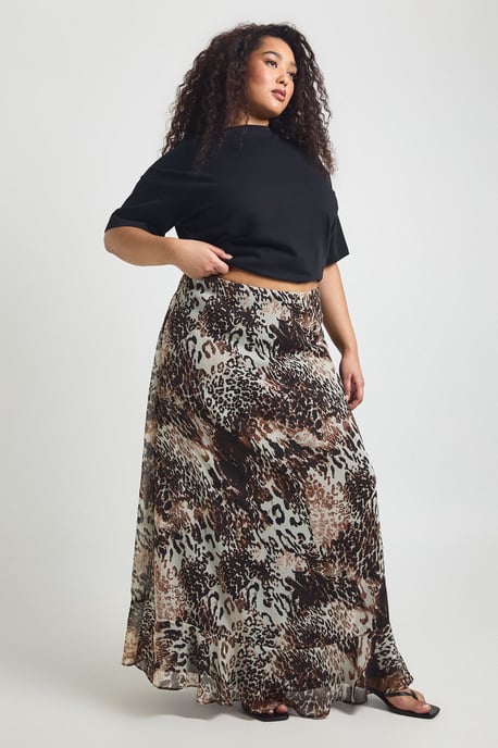 Plus Mixed Animal Chiffon Maxi Skirt - Image 3