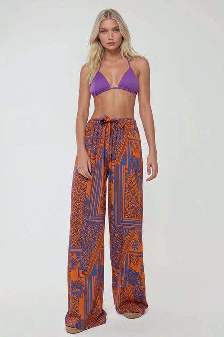Printed Wide Leg Pants with Drawstring - Image 1