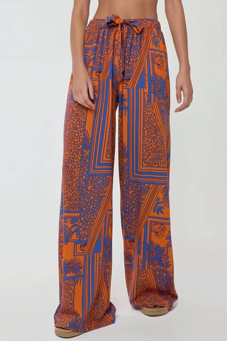 Printed Wide Leg Pants with Drawstring - Image 2