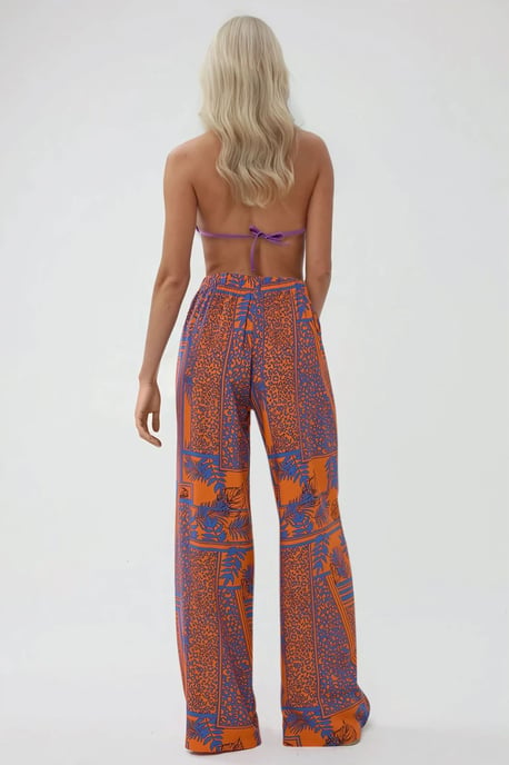 Printed Wide Leg Pants with Drawstring - Image 3