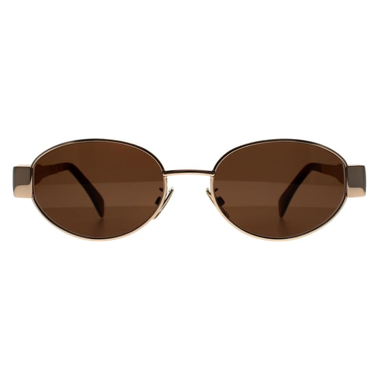 Celine Oval Womens Shiny Yellow Gold Brown Silver Mirror CL40235U Metal Triomphe - Image 1