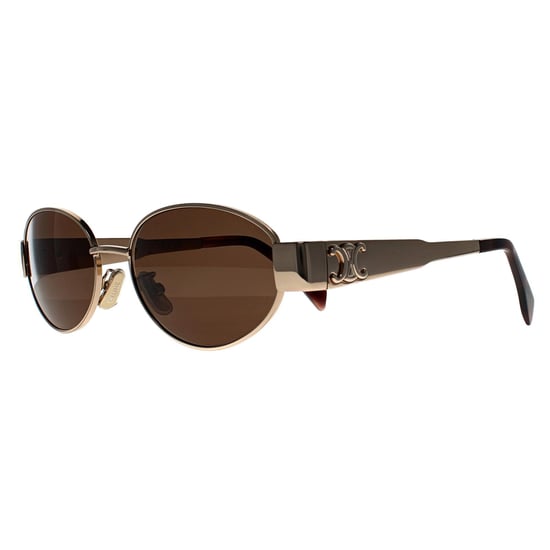 Celine Oval Womens Shiny Yellow Gold Brown Silver Mirror CL40235U Metal Triomphe - Image 2