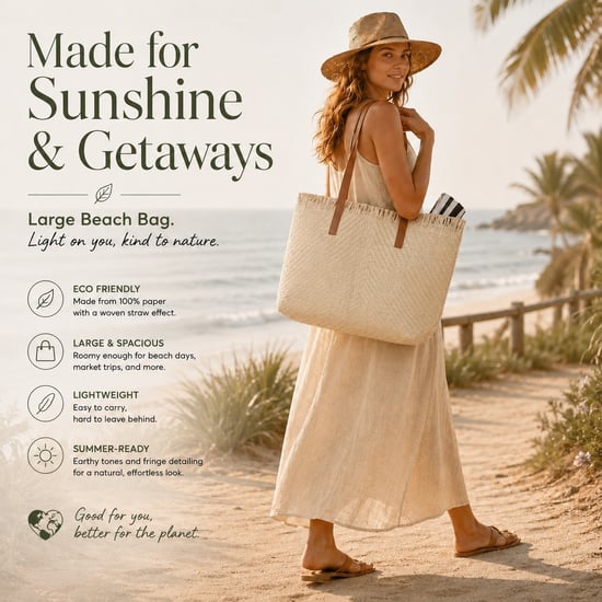 Large Woven Straw Beach Bag - Open-Top Summer Tote in 3 Colours - Image 2