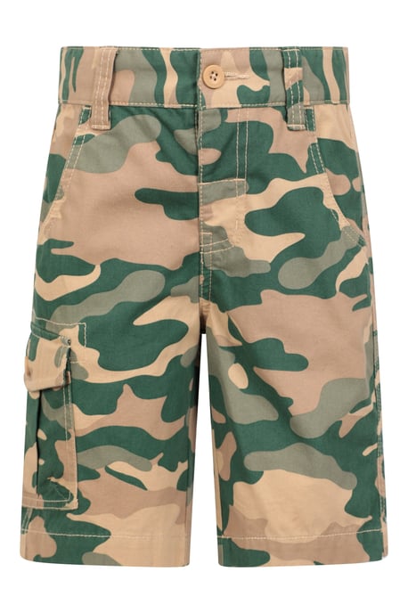 'Camo' Kids Cargo Shorts Cotton Multiple Pockets Comfy Casual Bottoms Ecru - Image 1