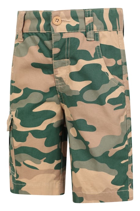 'Camo' Kids Cargo Shorts Cotton Multiple Pockets Comfy Casual Bottoms Ecru - Image 4