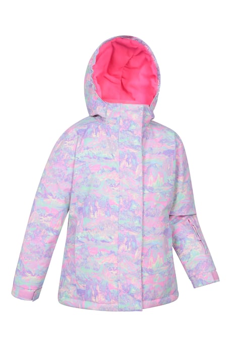 'Snowdrop' Kids Printed Ski Jacket with Detachable Hood Snow Proof Pale Blue - Image 3