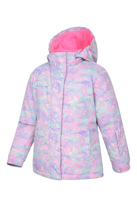 'Snowdrop' Kids Printed Ski Jacket with Detachable Hood Snow Proof Pale Blue - Image 5