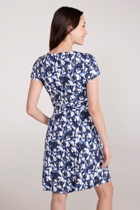 Orchid Patterned Women's UV Summer Dress with Side Pockets Holiday Beach Dress Indigo Blue - Image 3