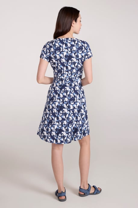 Orchid Patterned Women's UV Summer Dress with Side Pockets Holiday Beach Dress Indigo Blue - Image 4