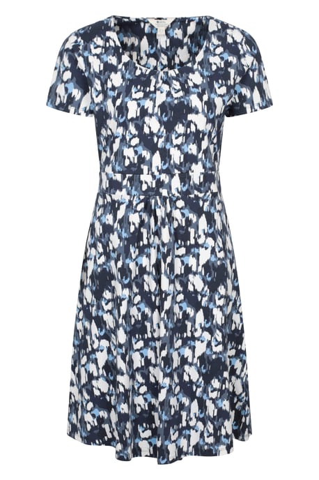 Orchid Patterned Women's UV Summer Dress with Side Pockets Holiday Beach Dress Indigo Blue - Image 5