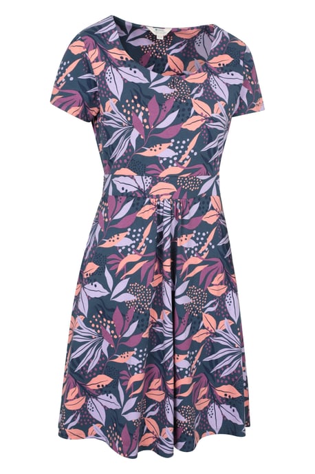 Orchid Patterned Women's UV Summer Dress with Side Pockets Holiday Beach Dress Purple - Image 3