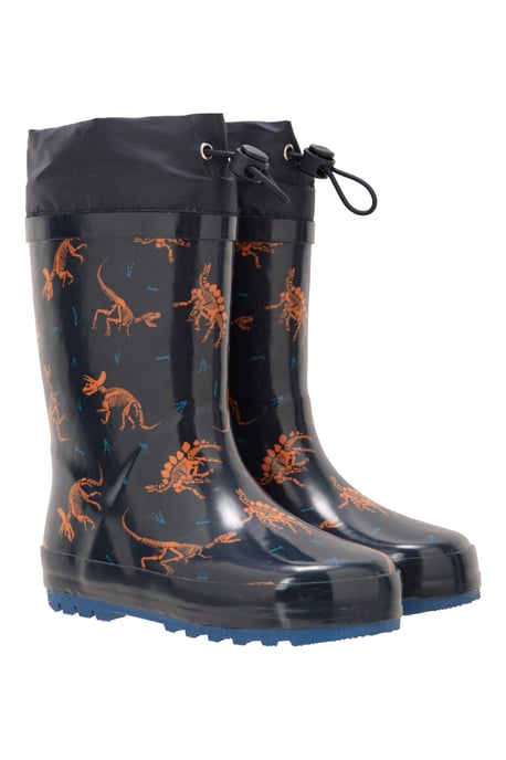 'Pattern' Winter Junior Wellies Lightweight Flexible Kids Fleece Lined Rain Boot Teal - Image 1