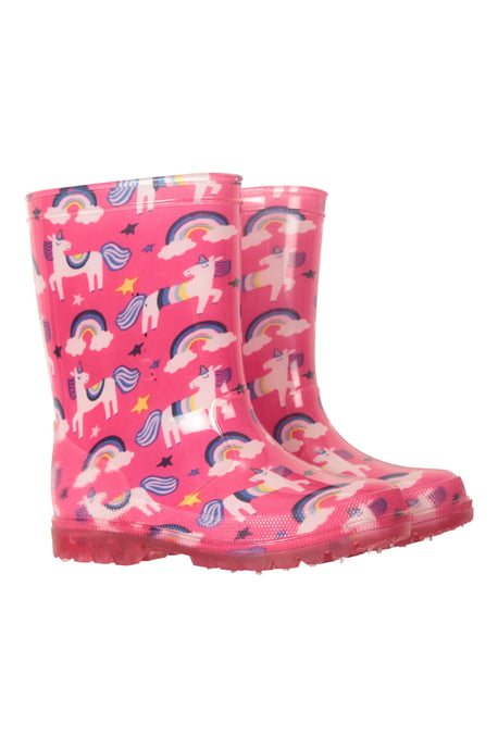 'Splash' Toddler Light Up Wellies Waterproof Flashing Sole Kids Rain Boots Shoes Pink - Image 1