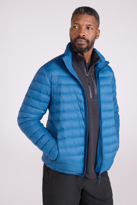 'Featherweight' Men's Down Jacket Water Resistant Puffer Full Zip Winter Coat Blue - Image 3