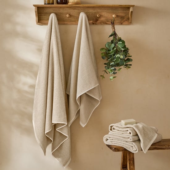 Hebden Textured Waffle 100% Cotton XL Bath Sheet, Stone - Image 4