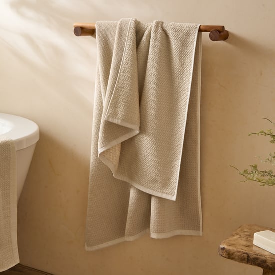 Hebden Textured Waffle 100% Cotton Bath Towel, Stone - Image 1