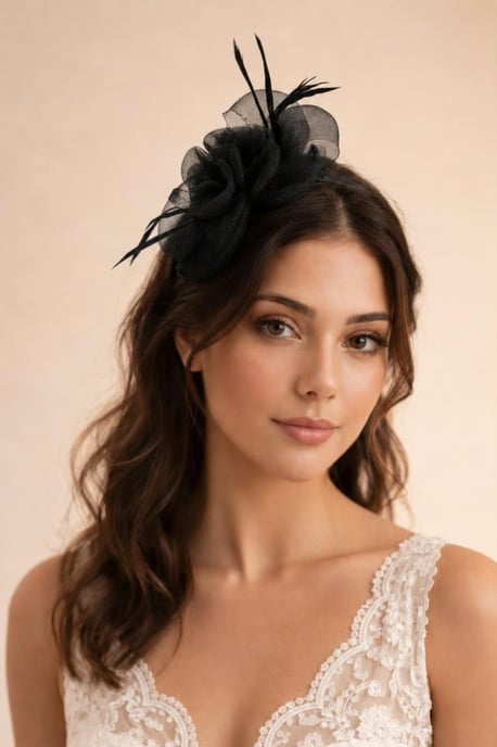 Rosette Bow Fascinator in Black - Image 1