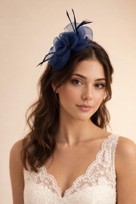Rosette Bow Fascinator in Navy - Image 1