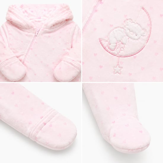 Pink Velour Baby Snowsuit Warm Hooded Infant Winter Suit 0-3M - Image 2