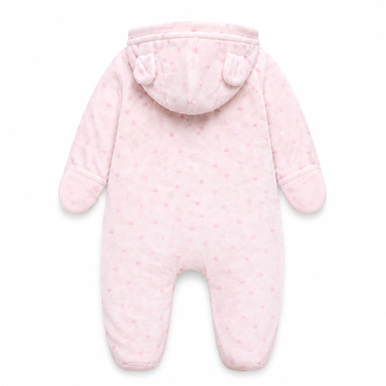 Pink Velour Baby Snowsuit Warm Hooded Infant Winter Suit 0-3M - Image 3